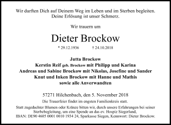 Traueranzeige von Dieter Brockow von Siegener Zeitung
