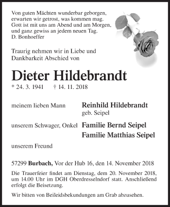 Traueranzeige von Dieter Hildebrandt von Siegener Zeitung
