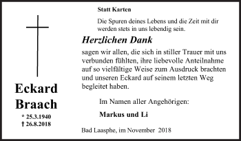 Traueranzeige von Eckard Braach von Siegener Zeitung