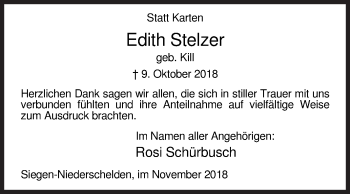 Traueranzeige von Edith Stelzer von Siegener Zeitung