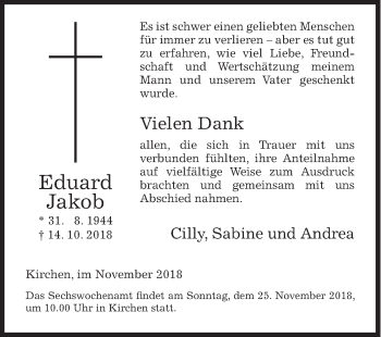 Traueranzeige von Eduard Jakob von Siegener Zeitung