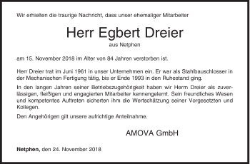 Traueranzeige von Egbert Dreier von Siegener Zeitung