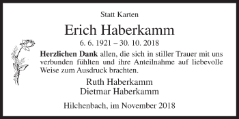 Traueranzeige von Erich Haberkamm von Siegener Zeitung