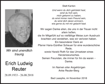 Traueranzeige von Erich Ludwig Reuter von Siegener Zeitung
