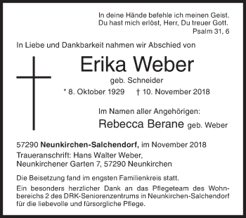 Traueranzeige von Erika Weber von Siegener Zeitung