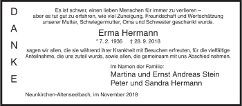 Traueranzeige von Erma Hermann von Siegener Zeitung