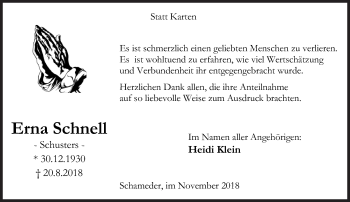 Traueranzeige von Erna Schnell von Siegener Zeitung