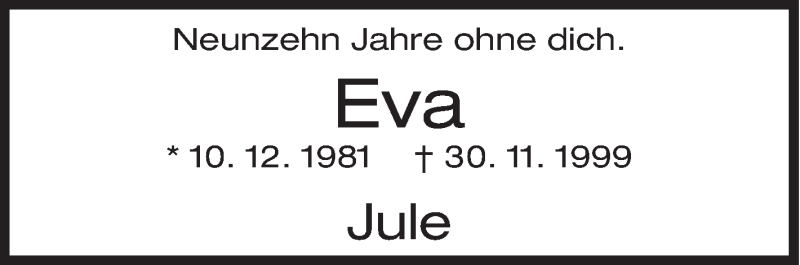  Traueranzeige für Eva  vom 30.11.2018 aus Siegener Zeitung