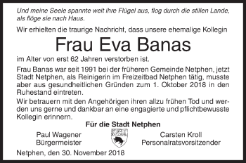 Traueranzeige von Eva Banas von Siegener Zeitung