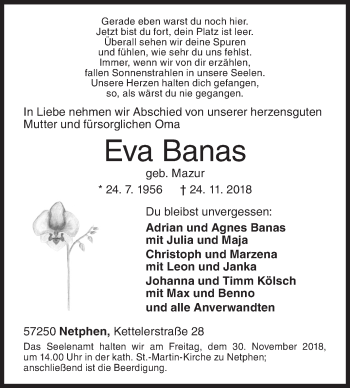 Traueranzeige von Eva Banas von Siegener Zeitung