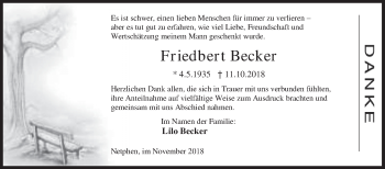 Traueranzeige von Friedbert Becker von Siegener Zeitung