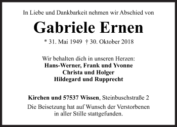 Traueranzeige von Gabriele Ernen von Siegener Zeitung