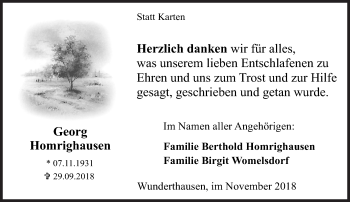 Traueranzeige von Georg Homrighausen von Siegener Zeitung