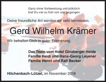 Traueranzeige von Gerd Wilhelm Krämer von Siegener Zeitung
