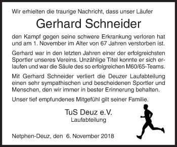 Traueranzeige von Gerhard Schneider von Siegener Zeitung