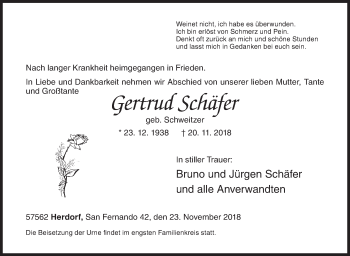 Traueranzeige von Gertrud Schäfer von Siegener Zeitung