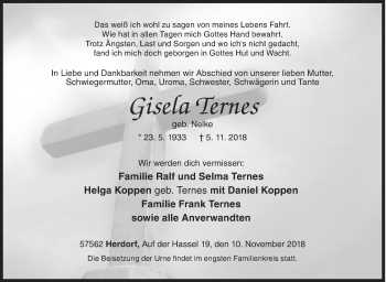 Traueranzeige von Gisela Ternes von Siegener Zeitung