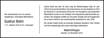 Traueranzeige von Gudrun Bohn von Siegener Zeitung