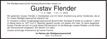 Traueranzeige von Gustav Flender von Siegener Zeitung