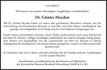 Traueranzeige von Günter Heyden von Siegener Zeitung