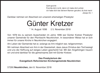 Traueranzeige von Günter Kretzer von Siegener Zeitung