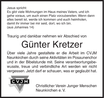 Traueranzeige von Günter Kretzer von Siegener Zeitung