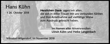 Traueranzeige von Hans Kühn von Siegener Zeitung