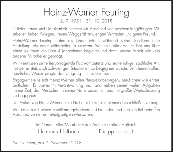 Traueranzeige von Heinz-Werner Feuring von Siegener Zeitung