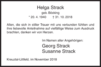 Traueranzeige von Helga Strack von Siegener Zeitung