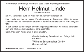 Traueranzeige von Helmut Linde von Siegener Zeitung