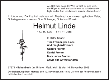 Traueranzeige von Helmut Linde von Siegener Zeitung