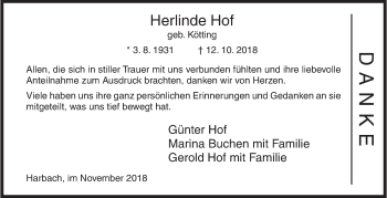 Traueranzeige von Herlinde Hof von Siegener Zeitung