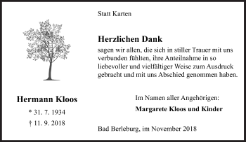 Traueranzeige von Hermann Kloos von Siegener Zeitung