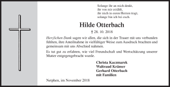 Traueranzeige von Hilde Otterbach von Siegener Zeitung