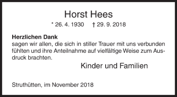 Traueranzeige von Horst Hees von Siegener Zeitung