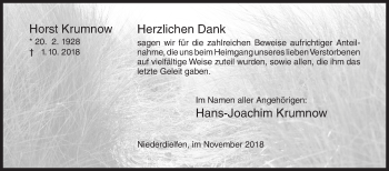 Traueranzeige von Horst Krumnow von Siegener Zeitung