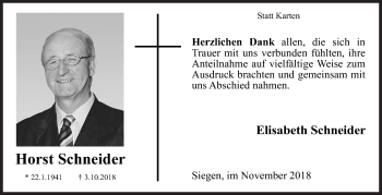 Traueranzeige von Horst Schneider von Siegener Zeitung
