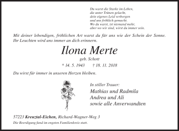 Traueranzeige von Ilona Merte von Siegener Zeitung