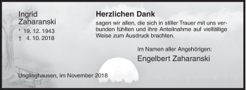 Traueranzeige von Ingrid Zaharanski von Siegener Zeitung