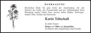 Traueranzeige von Karin Tobschall von Siegener Zeitung