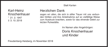Traueranzeige von Karl-Heinz Knochenhauer von Siegener Zeitung