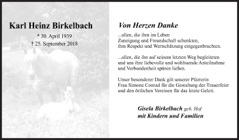 Traueranzeige von Karl Heinz Birkelbach von Siegener Zeitung