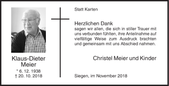 Traueranzeige von Klaus-Dieter Meier von Siegener Zeitung