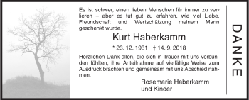 Traueranzeige von Kurt Haberkamm von Siegener Zeitung