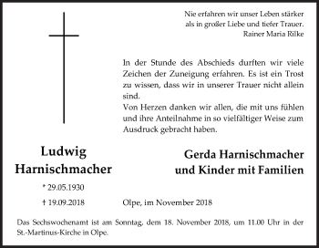 Traueranzeige von Ludwig Harnischmacher von Siegener Zeitung