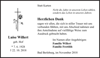 Traueranzeige von Luise Willert von Siegener Zeitung