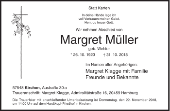 Traueranzeige von Margret Müller von Siegener Zeitung