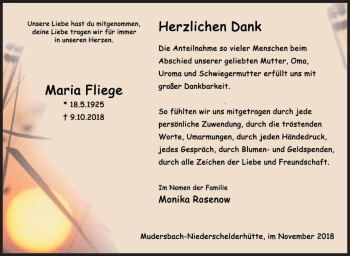 Traueranzeige von Maria Fliege von Siegener Zeitung