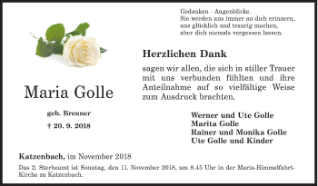 Traueranzeige von Maria Golle von Siegener Zeitung