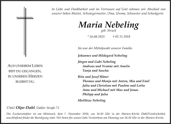 Traueranzeige von Maria Nebeling von Siegener Zeitung